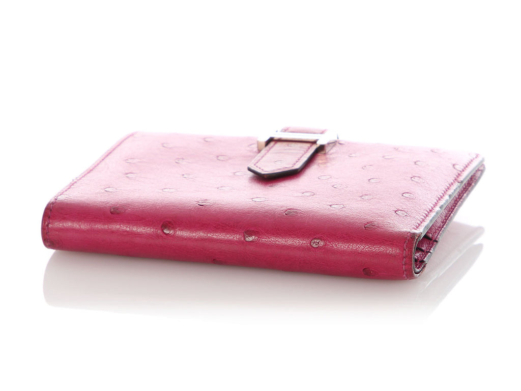 Hermès Fuchsia Ostrich Béarn Compact Wallet