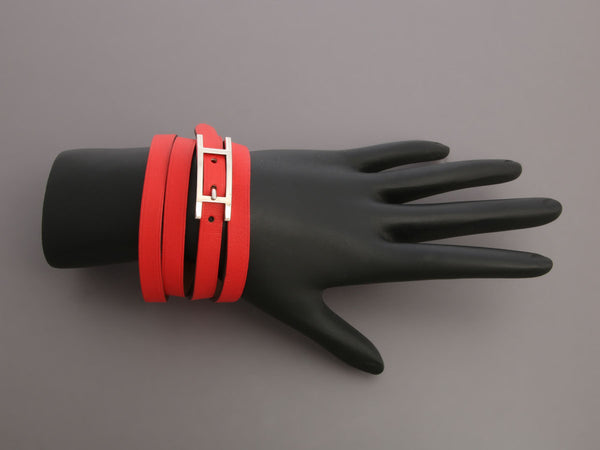 Hermès Red Swift Behapi Triple Tour Bracelet