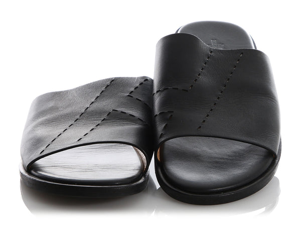 Hermès Black Perforated Leather Slides