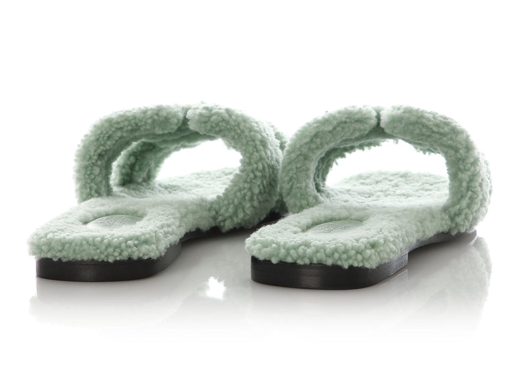 Hermès Vert d’Eau Woolskin Oran Sandals