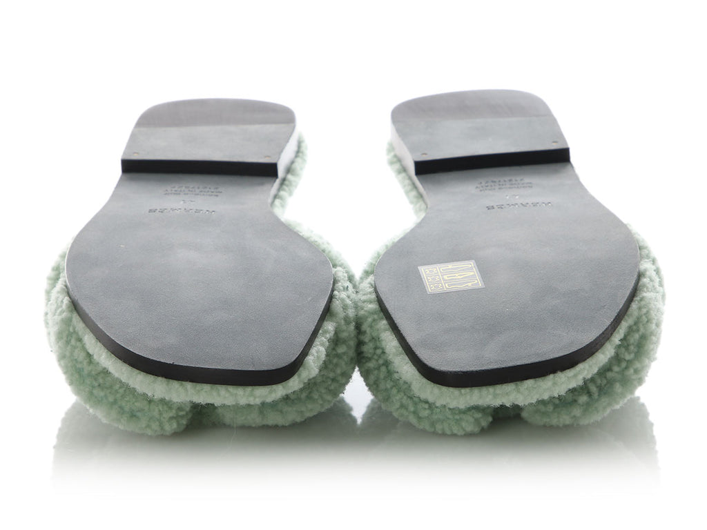 Hermès Vert d’Eau Woolskin Oran Sandals