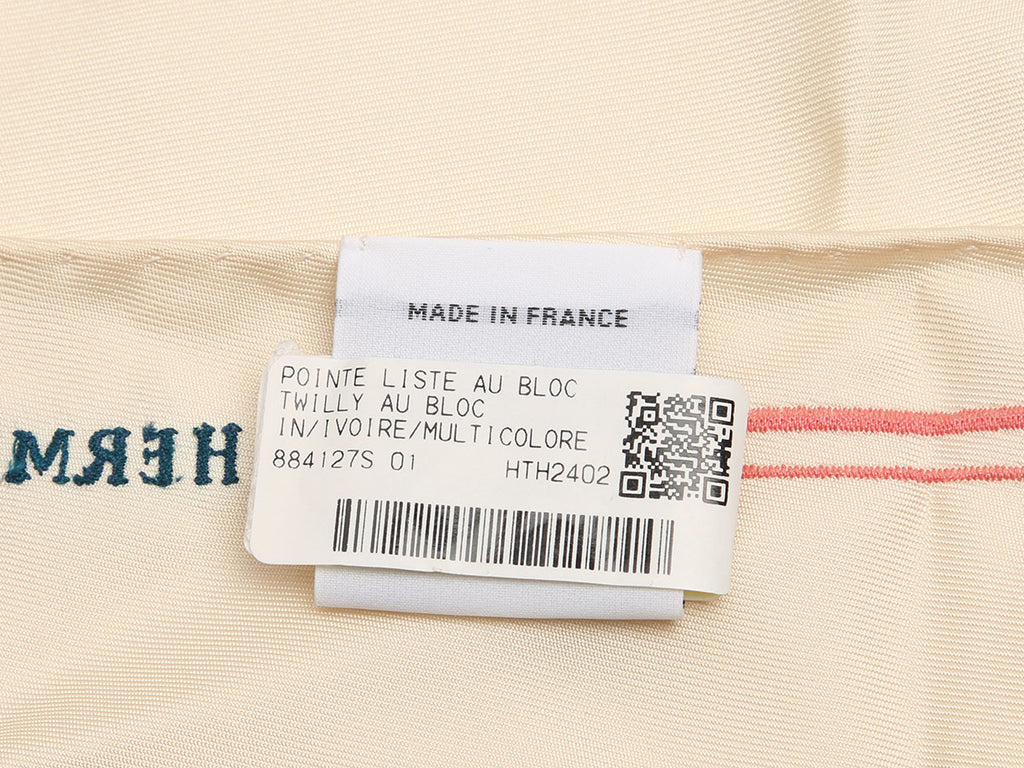 Hermès Liste au Bloc Embroidered Triangle Silk Scarf