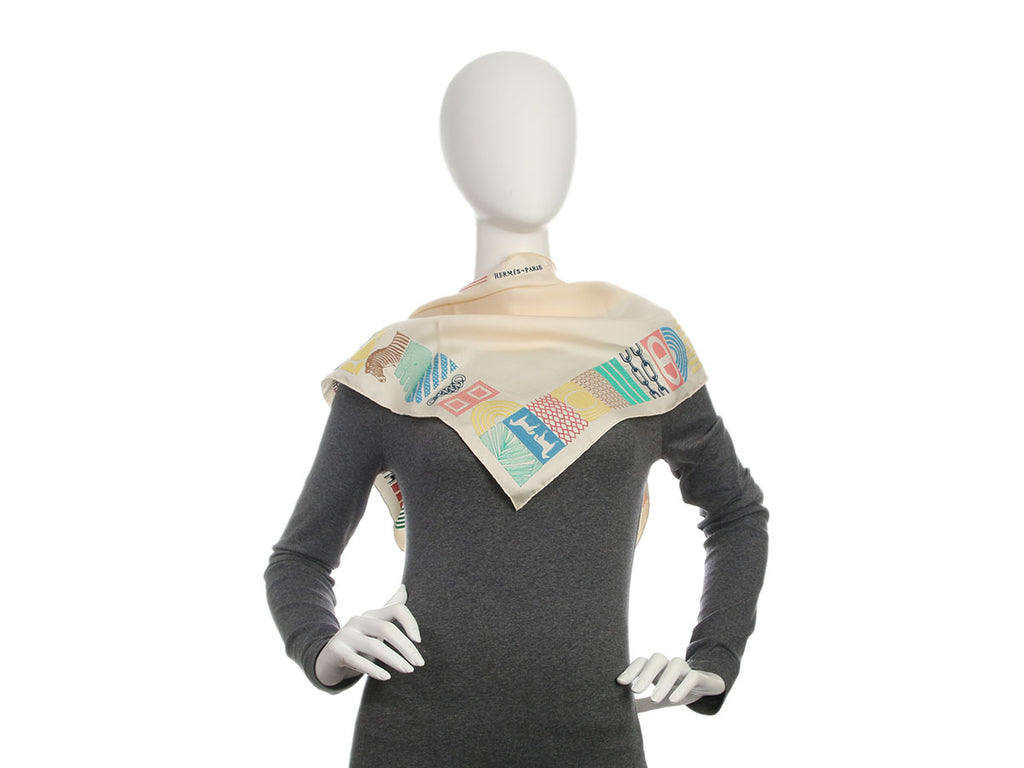 Hermès Liste au Bloc Embroidered Triangle Silk Scarf