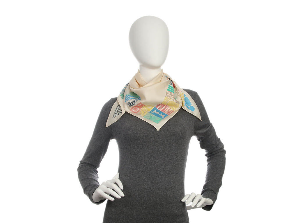 Hermès Liste au Bloc Embroidered Triangle Silk Scarf