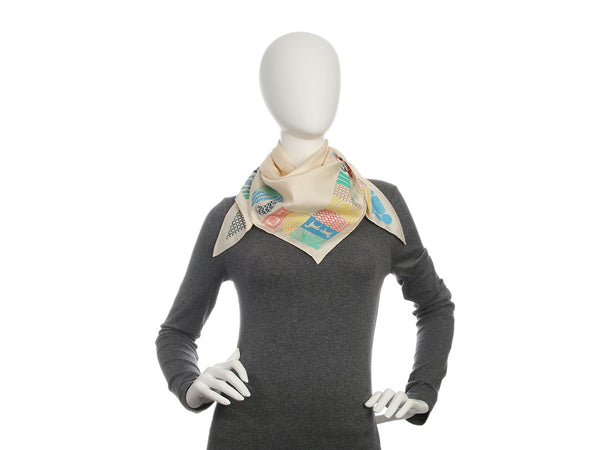 Hermès Liste au Bloc Embroidered Triangle Silk Scarf