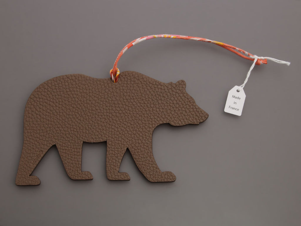 Hermès Rose Tyrien and Etoupe California Bear Petit H Charm