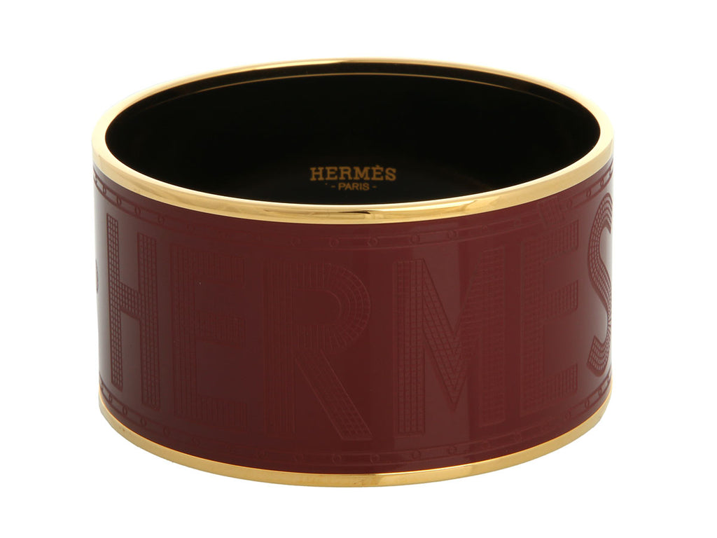 Hermès Extra Wide Burgundy Enamel Sellier Bangle