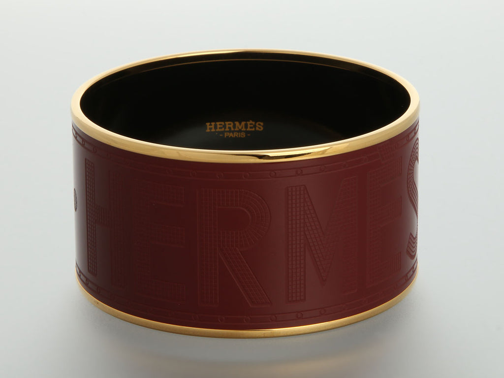 Hermès Extra Wide Burgundy Enamel Sellier Bangle