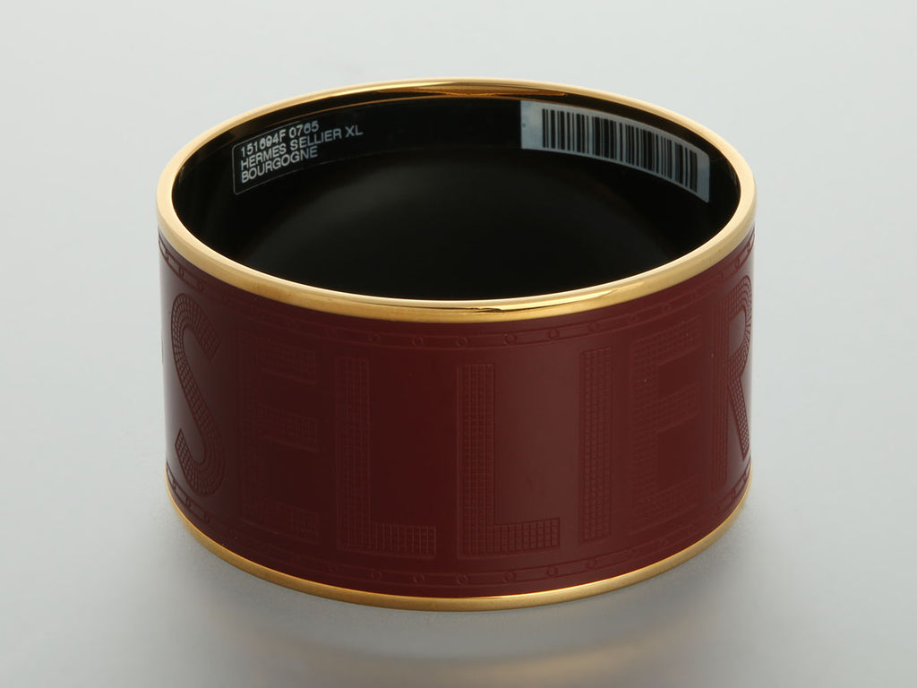 Hermès Extra Wide Burgundy Enamel Sellier Bangle