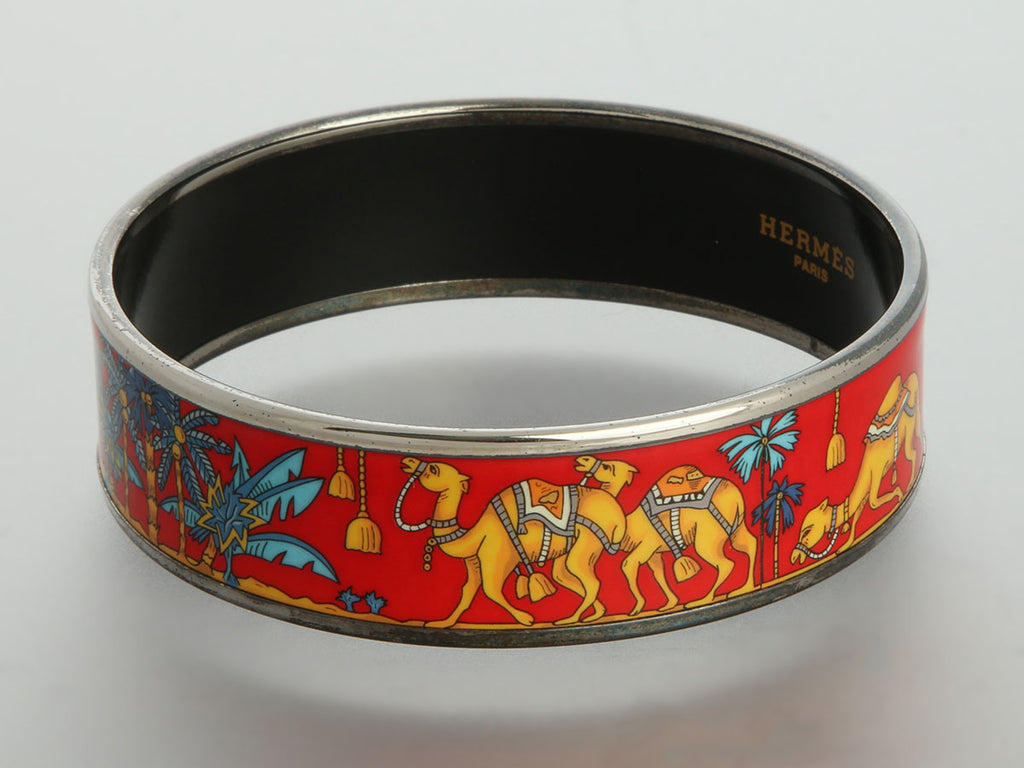 Hermès Wide Enamel Camel Bangle