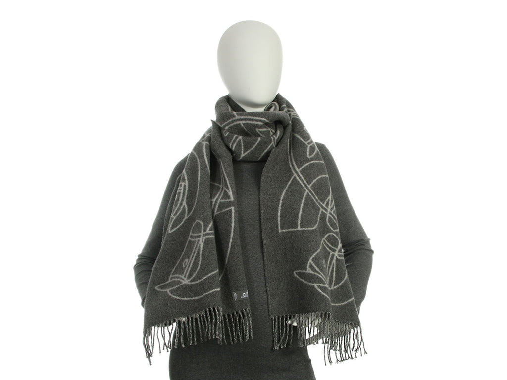 Hermès Gray Horse Head Reversible Cashmere Stole