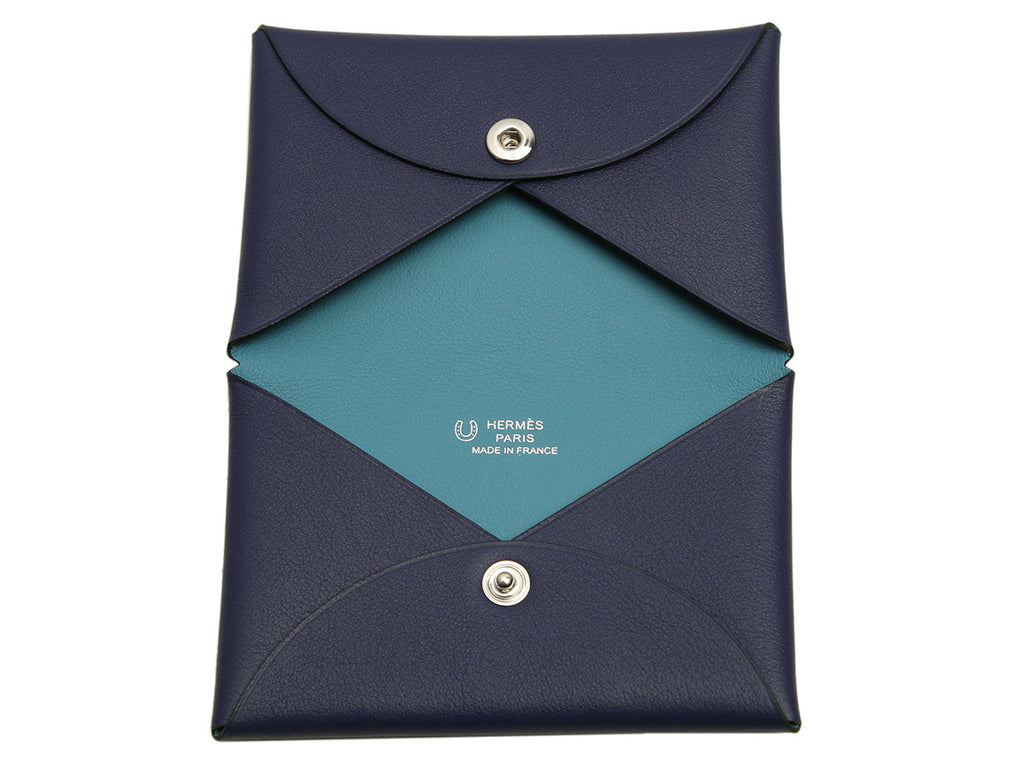 Hermès SO Bleu Encre and Bleu Jean Swift Calvi Verso Card Holder