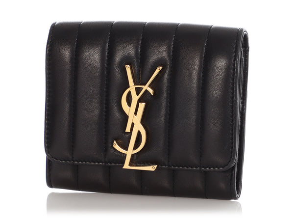 Saint Laurent Black Quilted Lambskin Monogram Vicky Wallet