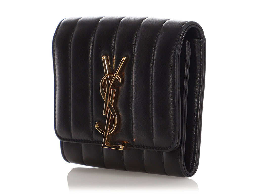 Saint Laurent Black Quilted Lambskin Monogram Vicky Wallet