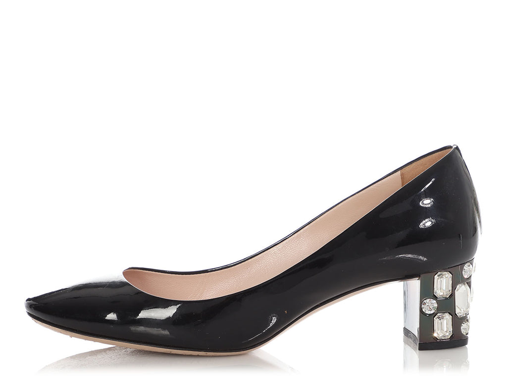 Miu Miu Black Patent and Crystal Pumps