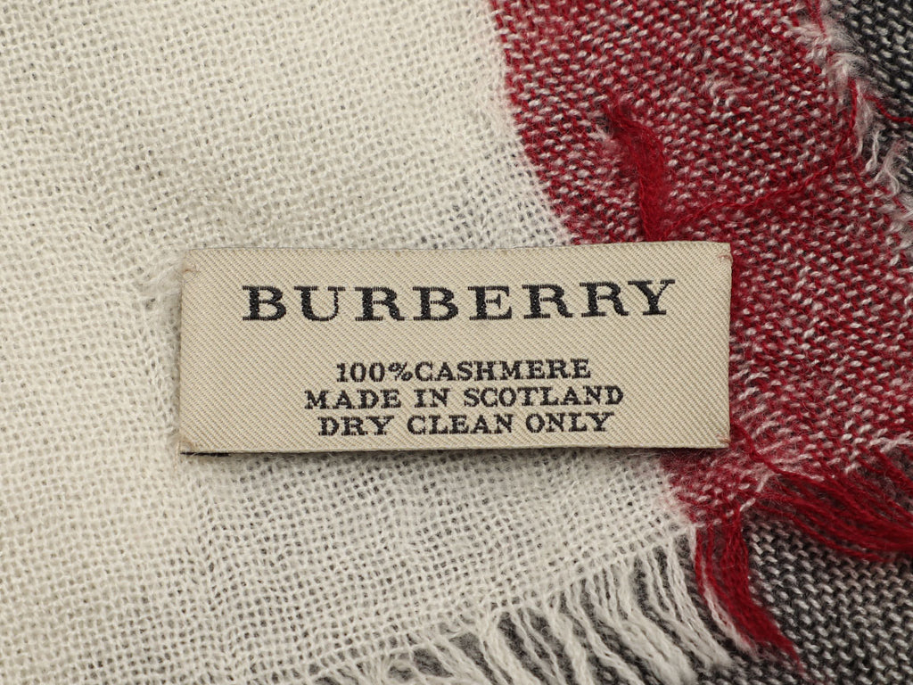 Burberry White, Black, and Red Check Cashmere Shawl