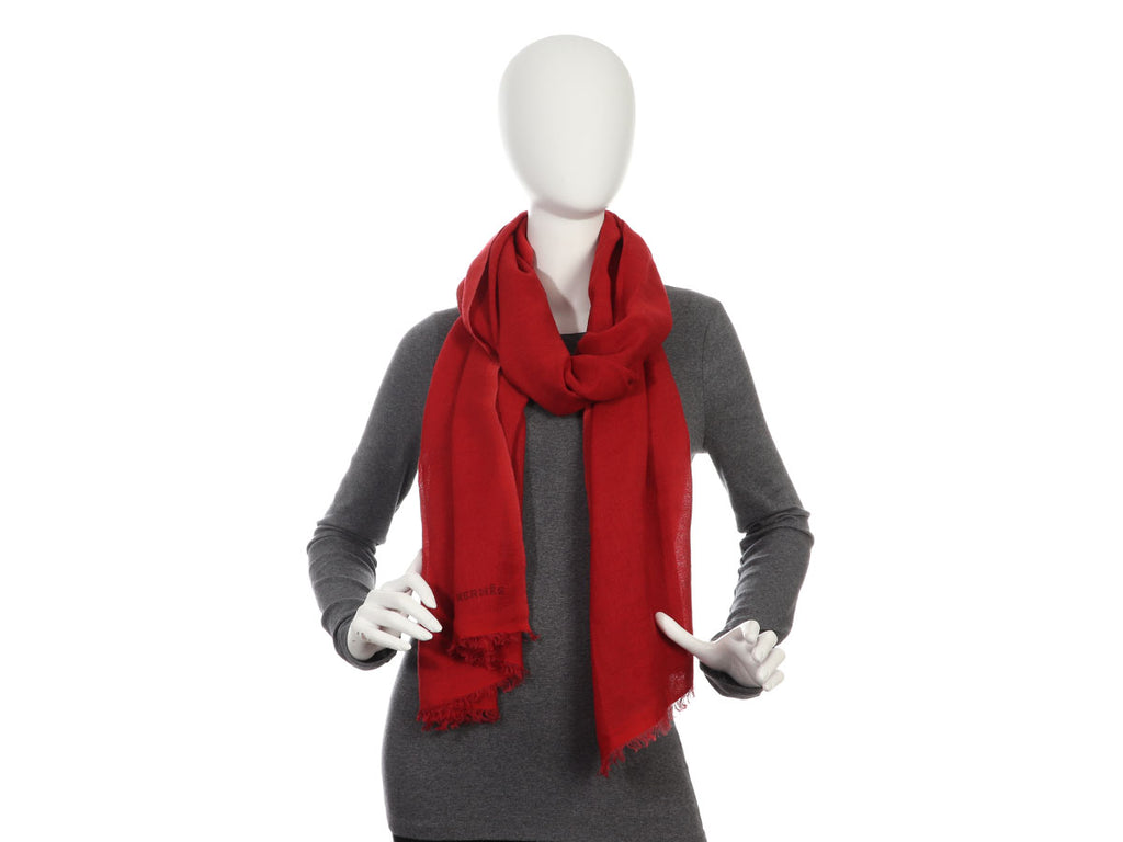 Hermès Red Cashmere and Linen Shawl