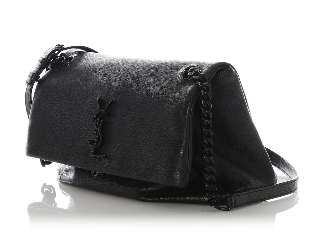 Saint Laurent So Black Grain De Poudre Monogram West Hollywood Fold-Over Bag