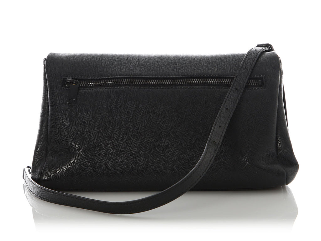 Saint Laurent So Black Grain De Poudre Monogram West Hollywood Fold-Over Bag
