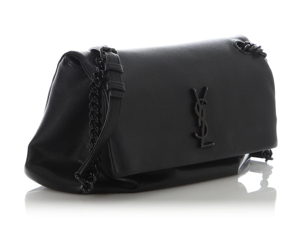 Saint Laurent So Black Grain De Poudre Monogram West Hollywood Fold-Over Bag