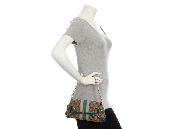 Gucci Small Teal and Monogram Horsebit Clutch