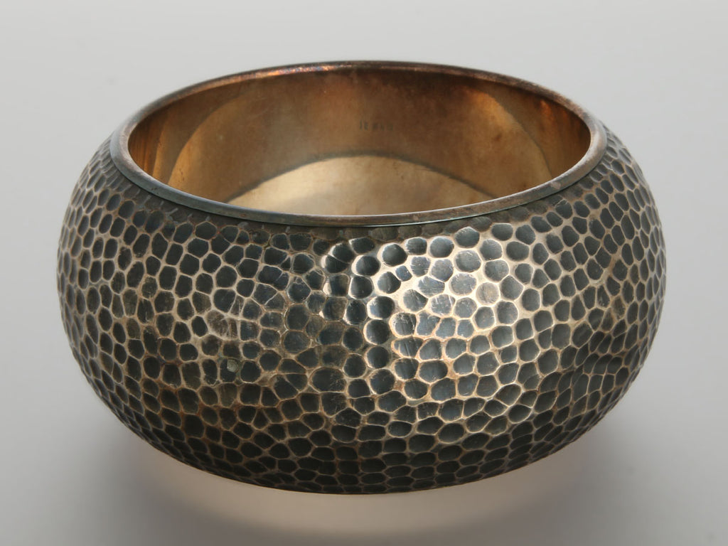 Bottega Veneta Hammered Sterling Silver Wide Bangle