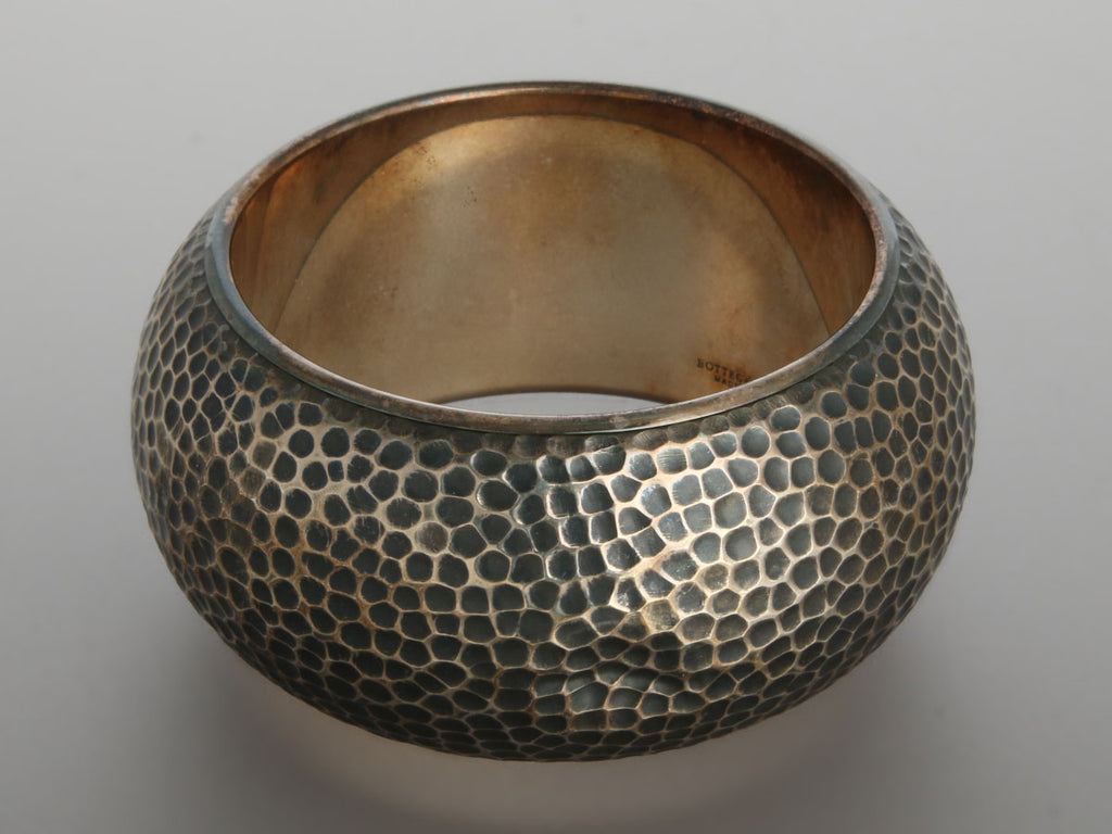 Bottega Veneta Hammered Sterling Silver Wide Bangle