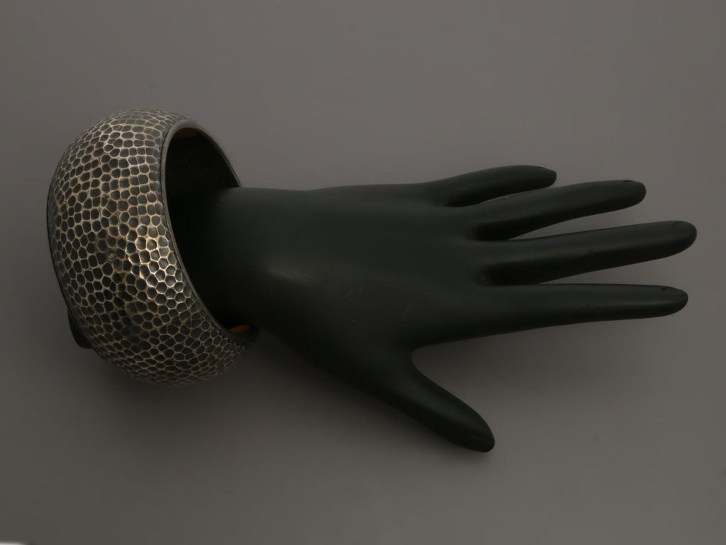 Bottega Veneta Hammered Sterling Silver Wide Bangle