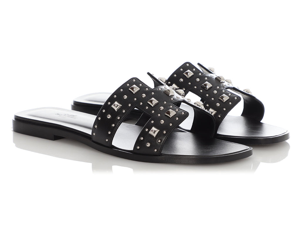 Hermès Black Studded Oran Sandals