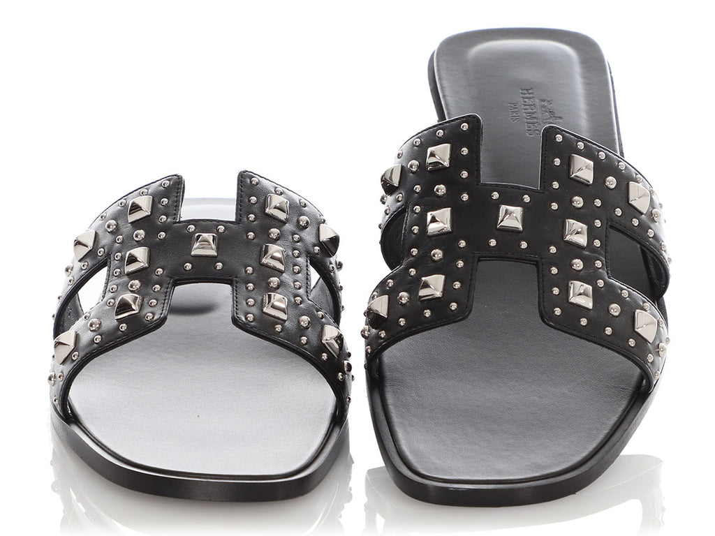 Hermès Black Studded Oran Sandals