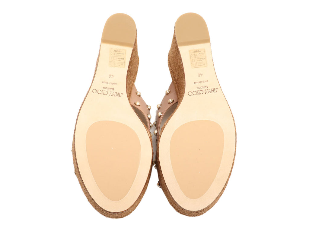 Jimmy Choo Ballet Pink Pearl Stud Jute Wedges