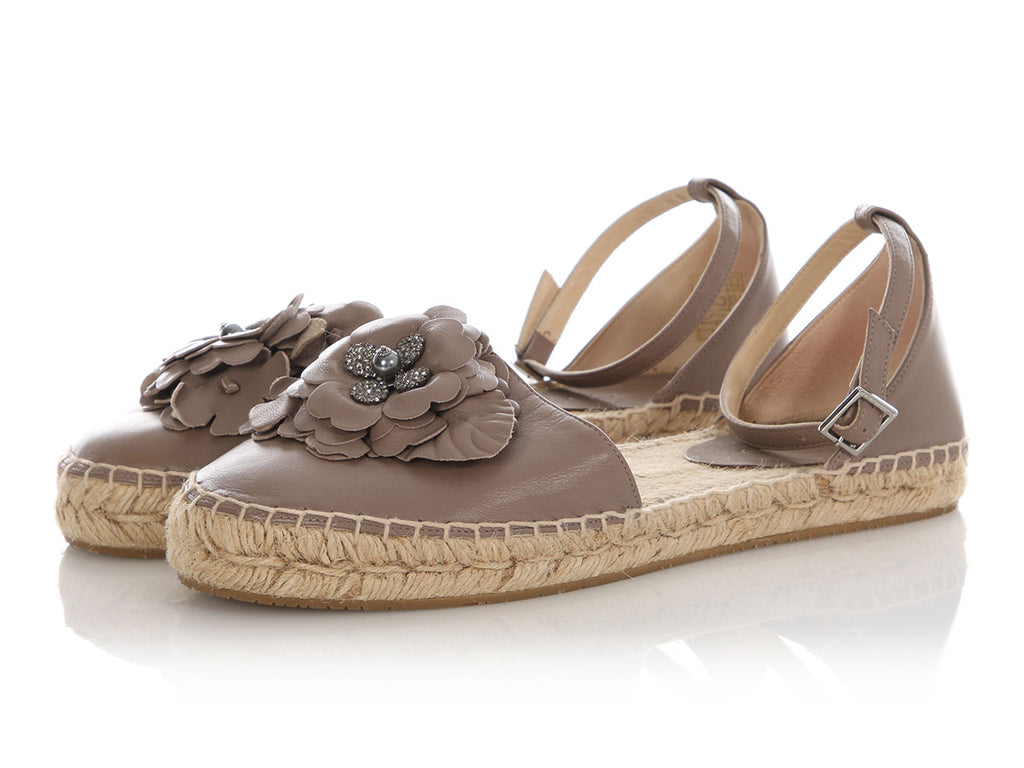 Jimmy Choo Taupe Flower Espadrilles