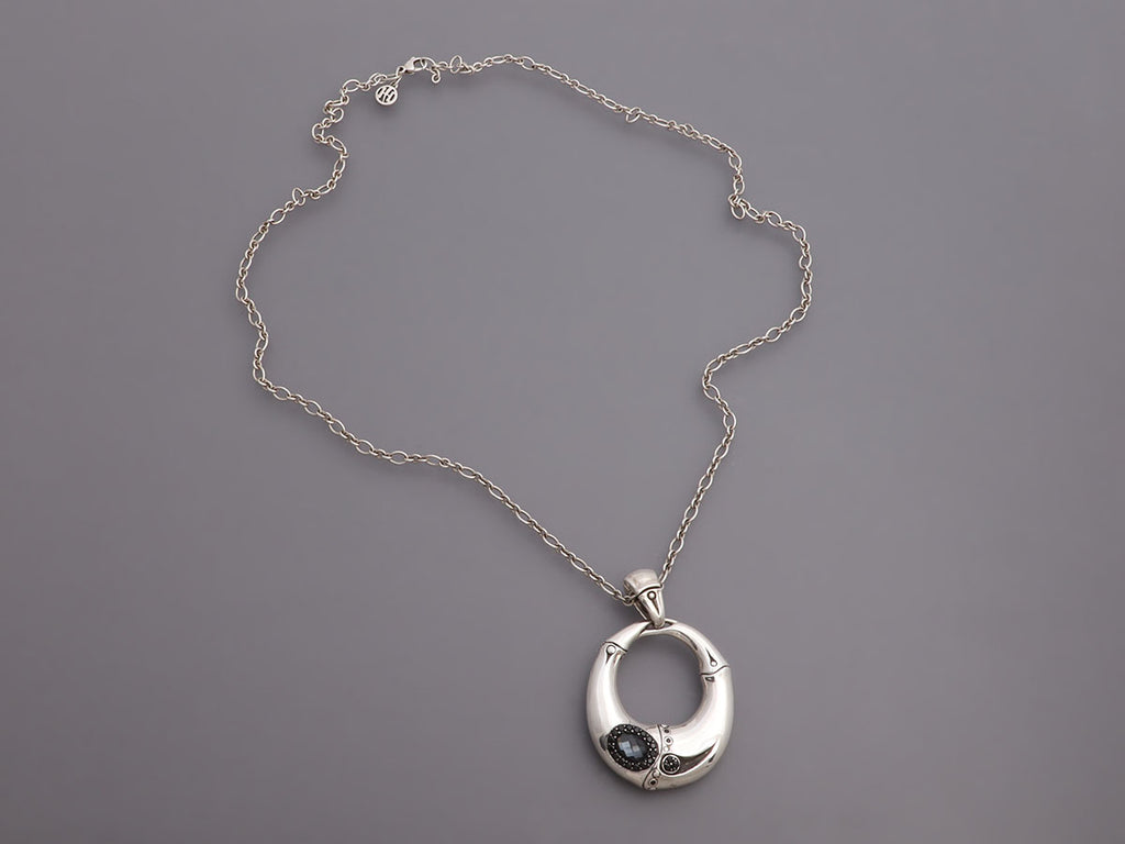 John Hardy Large Long Sterling Silver Black Spinel and Labradorite Pendant Necklace