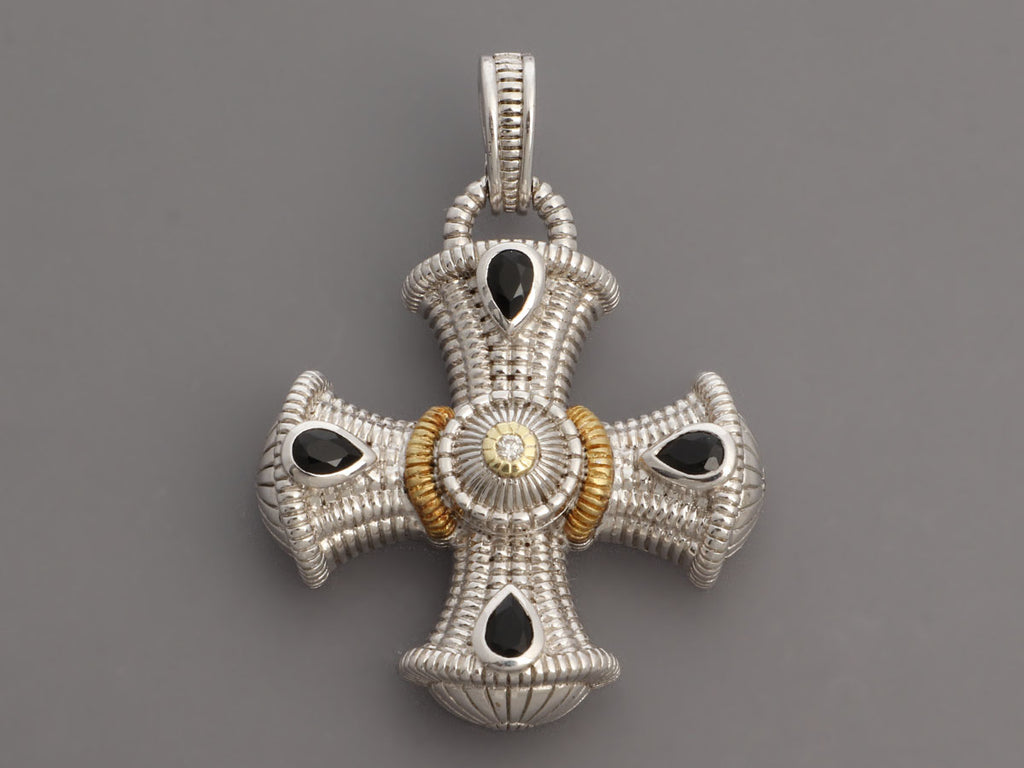 Judith Ripka Two-Tone Onyx and Diamond Maltese Cross Enhancer