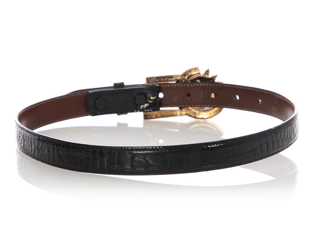 Kieselstein-Cord Black Leather and Black Alligator Belt Pair