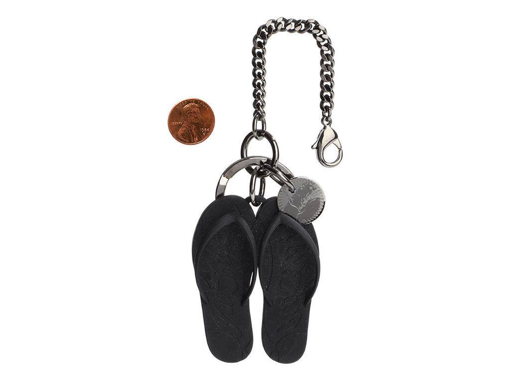 Christian Louboutin Black Rubber Flip Flops Keychain