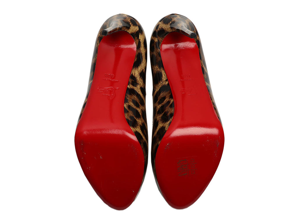 Christian Louboutin Leopard Print Patent Very Privé Peep-Toe Pumps