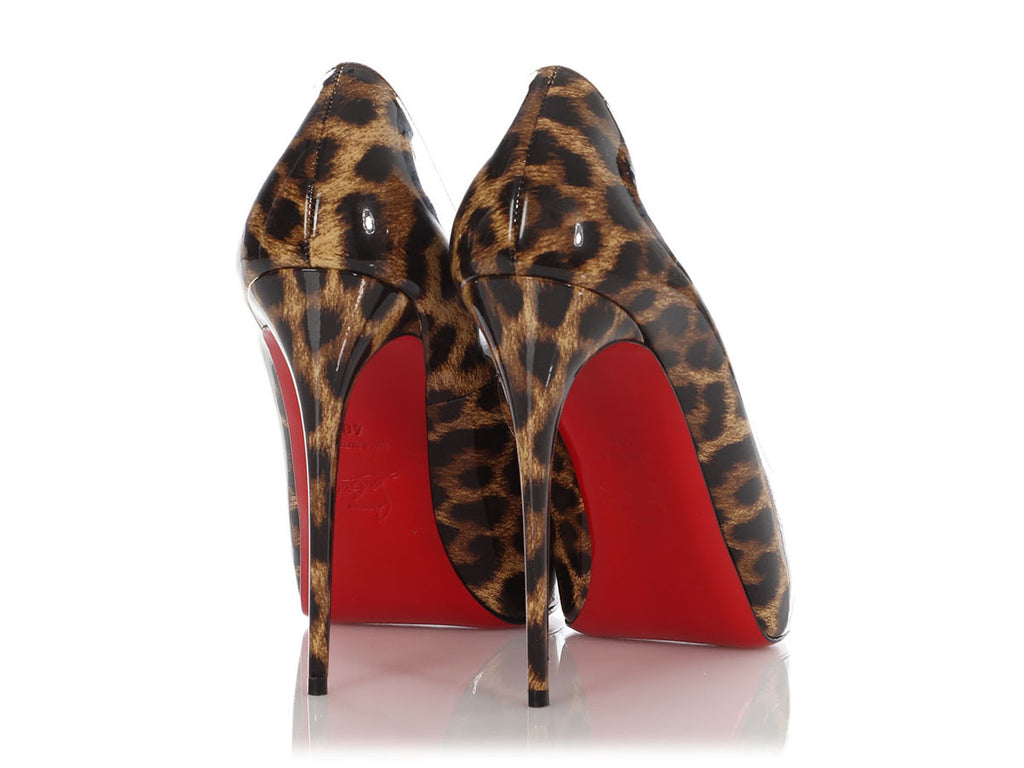 Christian Louboutin Leopard Print Patent Very Privé Peep-Toe Pumps