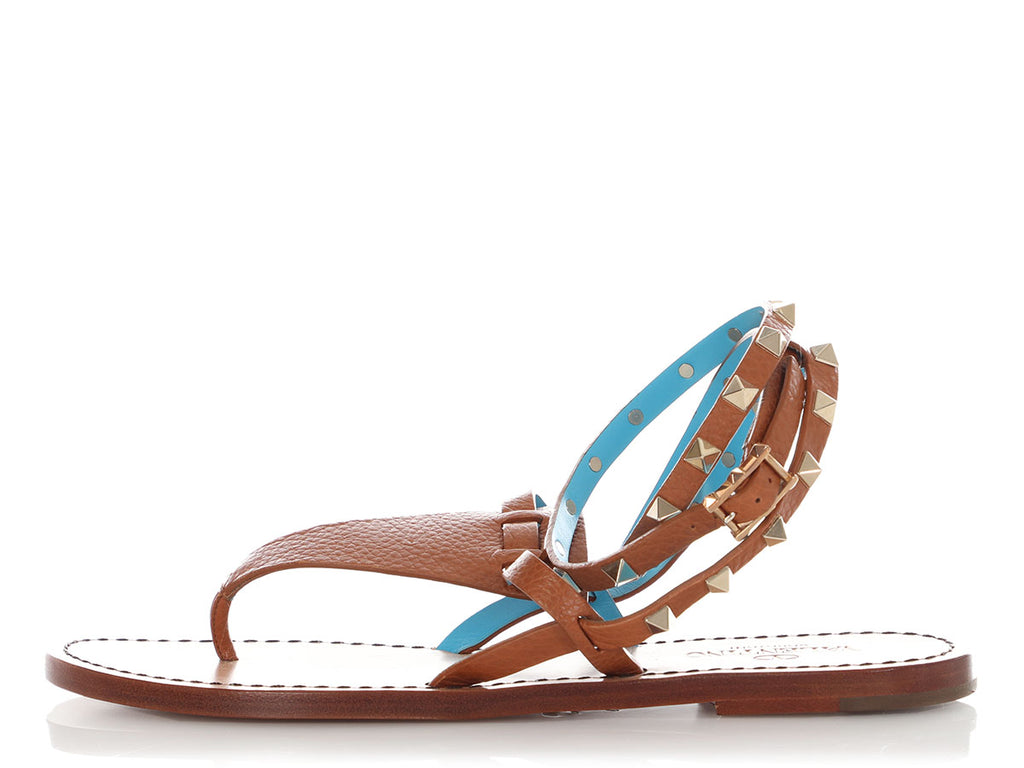 Valentino Brown Rockstud Gladiator Thong Sandals