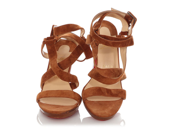 Christian Louboutin Cocoa Suede Strappy Stacked Sandals