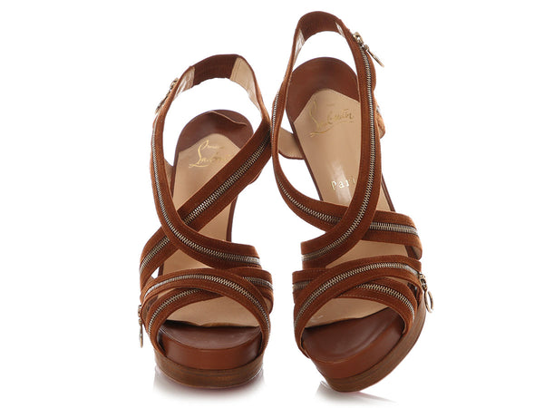 Christian Louboutin Cognac Suede Trailer 140 Zipper Heels