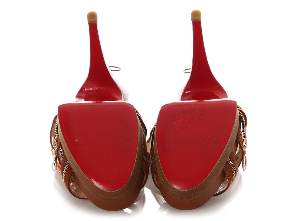 Christian Louboutin Cognac Suede Trailer 140 Zipper Heels