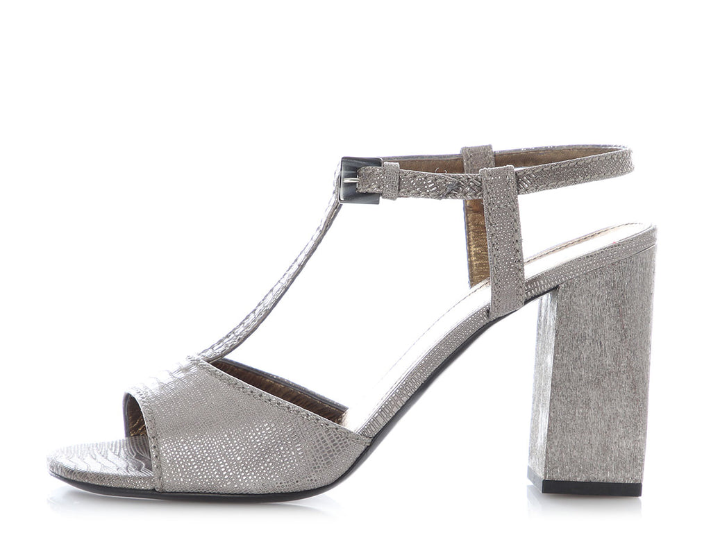 Lanvin Silver T-Strap Sandals