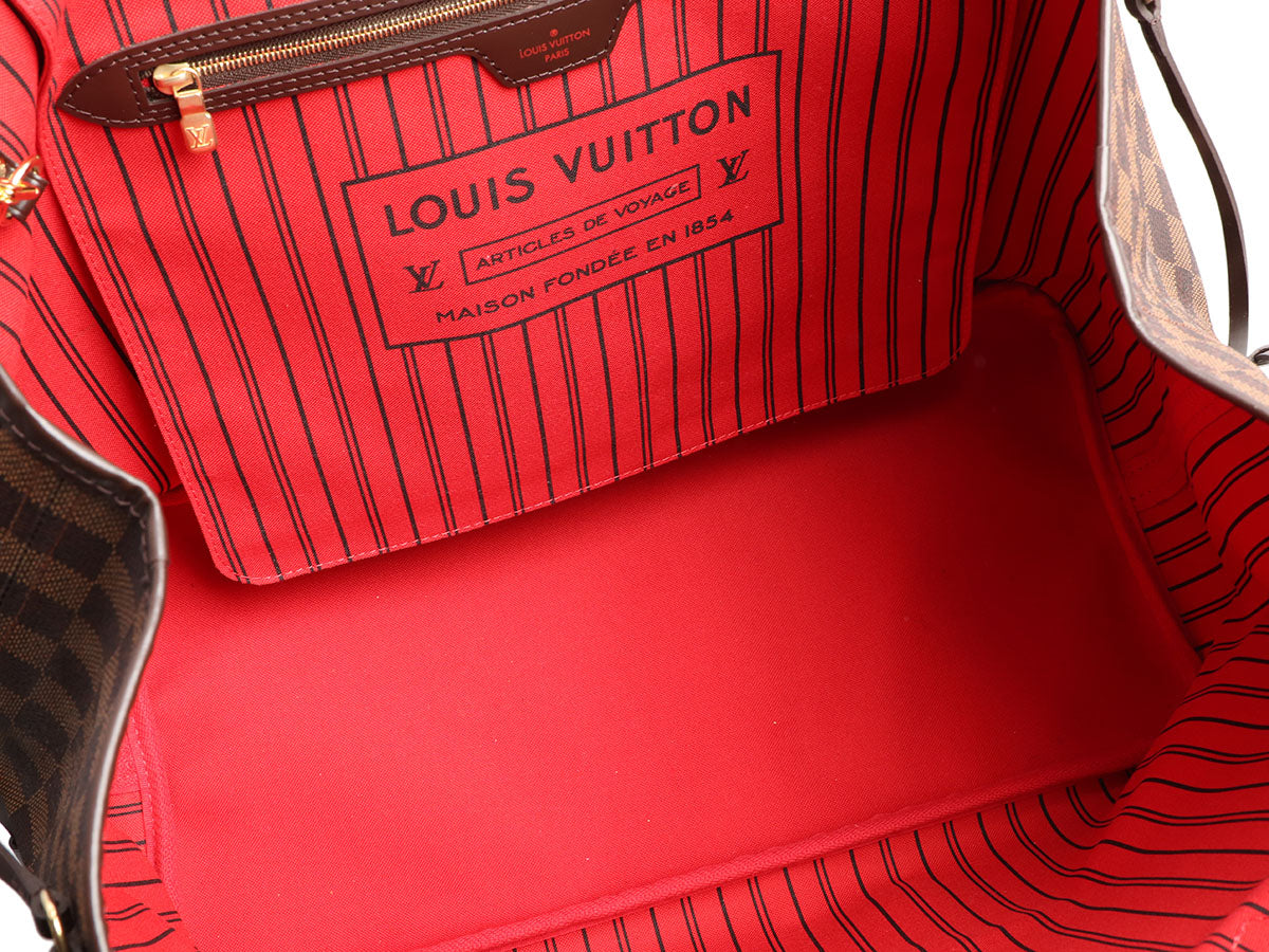 LOUIS VUITTON Neverfull GM Huge Shoulder Bag Damier Ebene, Red