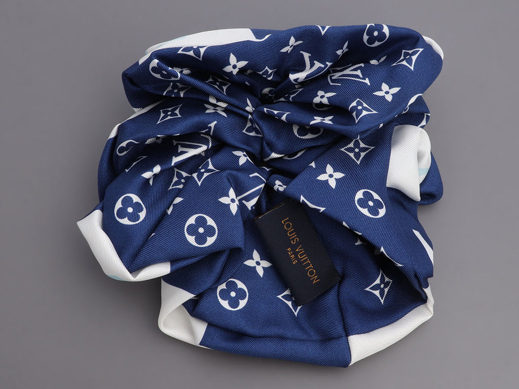 Dark Blue/White Monogram Silk Scarf // Louis Vuitton Paris // 100% Silk //  Made In France