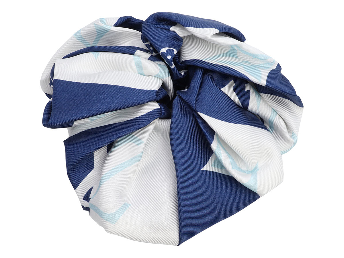 Louis Vuitton Blue and White Monogram Silk Scrunchie - Ann's