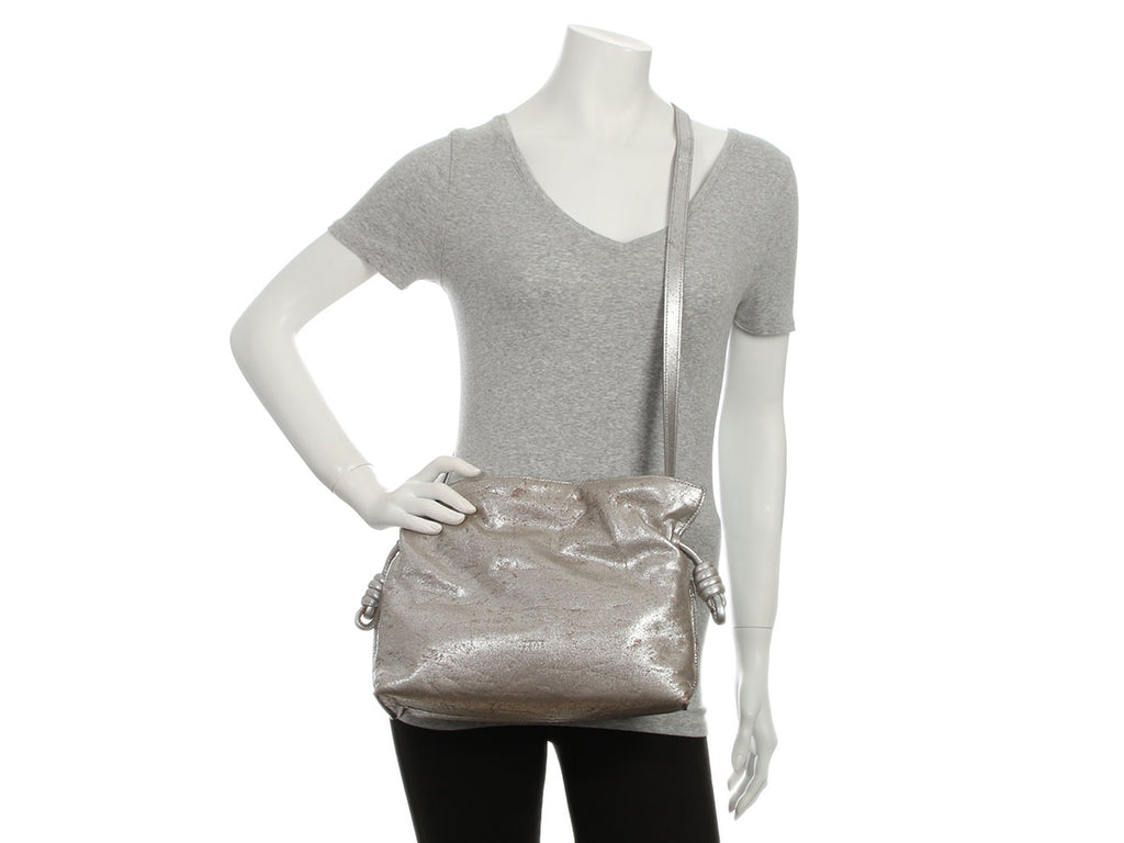 Loewe Medium Distressed Silver Lambskin Flamenco Bag