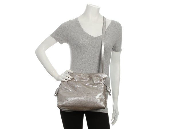 Loewe Medium Distressed Silver Lambskin Flamenco Bag
