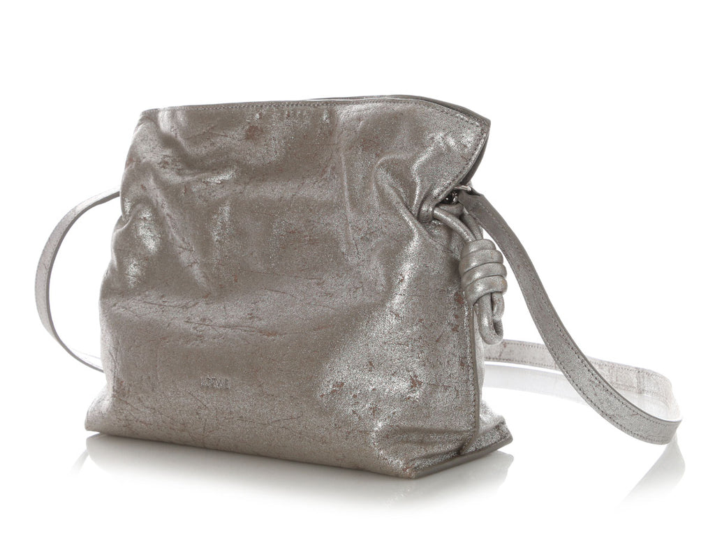 Loewe Medium Distressed Silver Lambskin Flamenco Bag