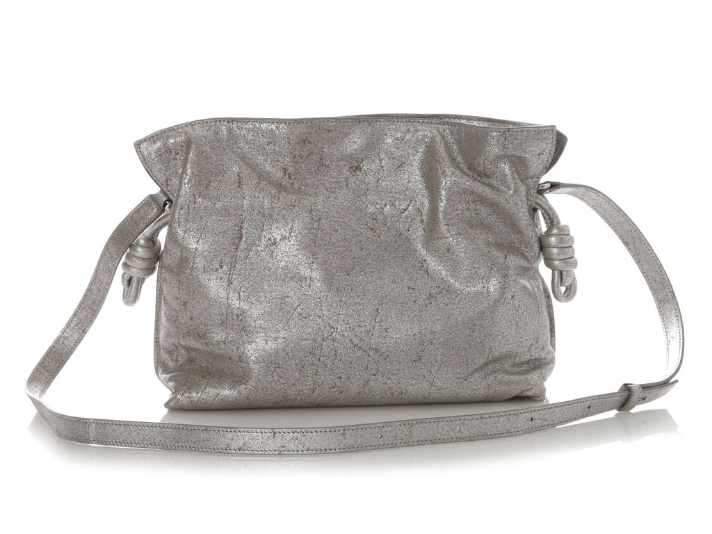 Loewe Medium Distressed Silver Lambskin Flamenco Bag